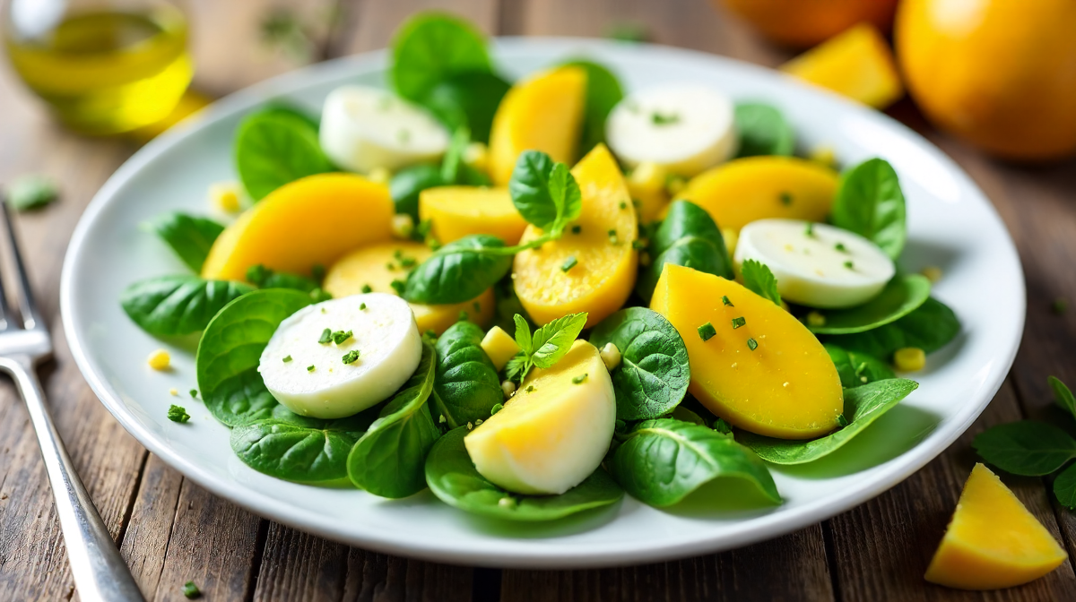 Gesund essen: Spinatsalat, Mozzarella und Mango für Vitalität und Genuss